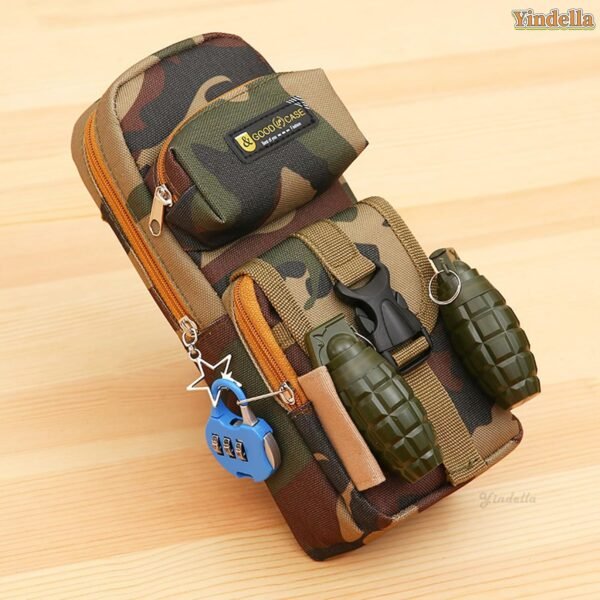 Yindella Backpack-shaped Pencil Pouch with Lock and Grenade Pen for Boys (City)