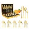 Yindella 24 PCS Gold Plated Cutlery Set with Wooden Box Stainless Steel Flatware Utensil Knife, Fork, Spoon with Storage Case for Wedding Festival Christmas Party Dinner Table - Image 8
