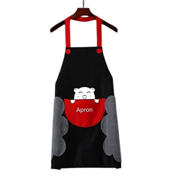 Yindella Kitchen Apron Cute Bear With Center Pocket Hand (Black)