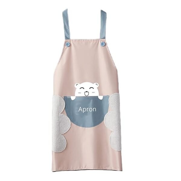 Yindella Kitchen Apron Cute Bear With Center Pocket (Powder White)