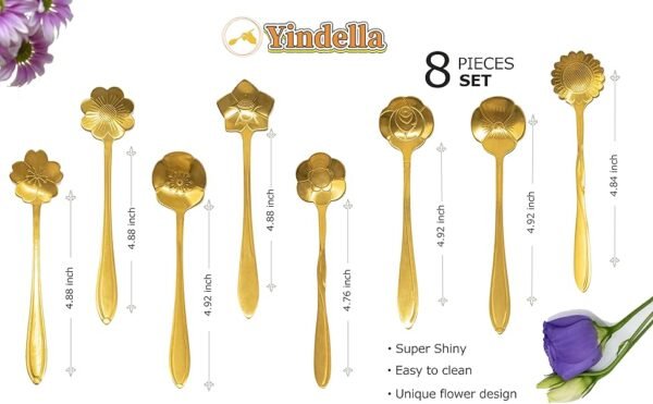 Yindella Stainless Steel Spoon Set of 8 Table Spoon 12x4 cm Housewarming Gift Food Grade Silverware for Home Kitchen Restaurant Polished (Gold)